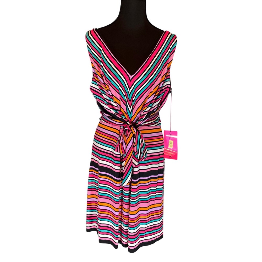Betsey Johnson‎ Womens Striped V-Neck Front Tie Dress 14 NEW Dopamine Dressing
